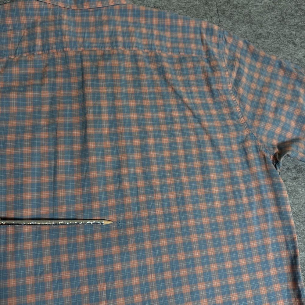 Faherty Button Down Shirt Mens XL Plaid Short Sleeve 100% Cotton Blue Orange - Picture 9 of 11